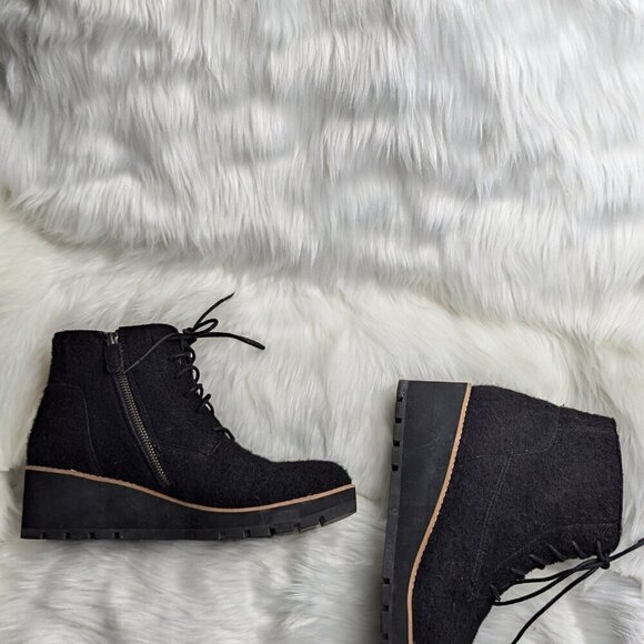Eileen Fisher Crew Felted Lace-Up Bootie black wool comfy wedge heel zip 5.5 Sz9 - Picture 5 of 11